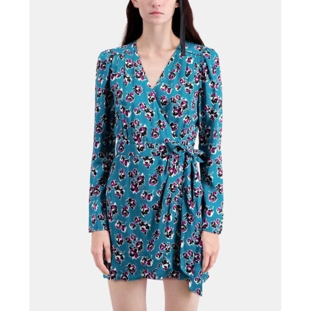 The Kooples NEW Rock Roses Floral Print Wrap Dress in Blue Size FR 1/US Sm $415‎